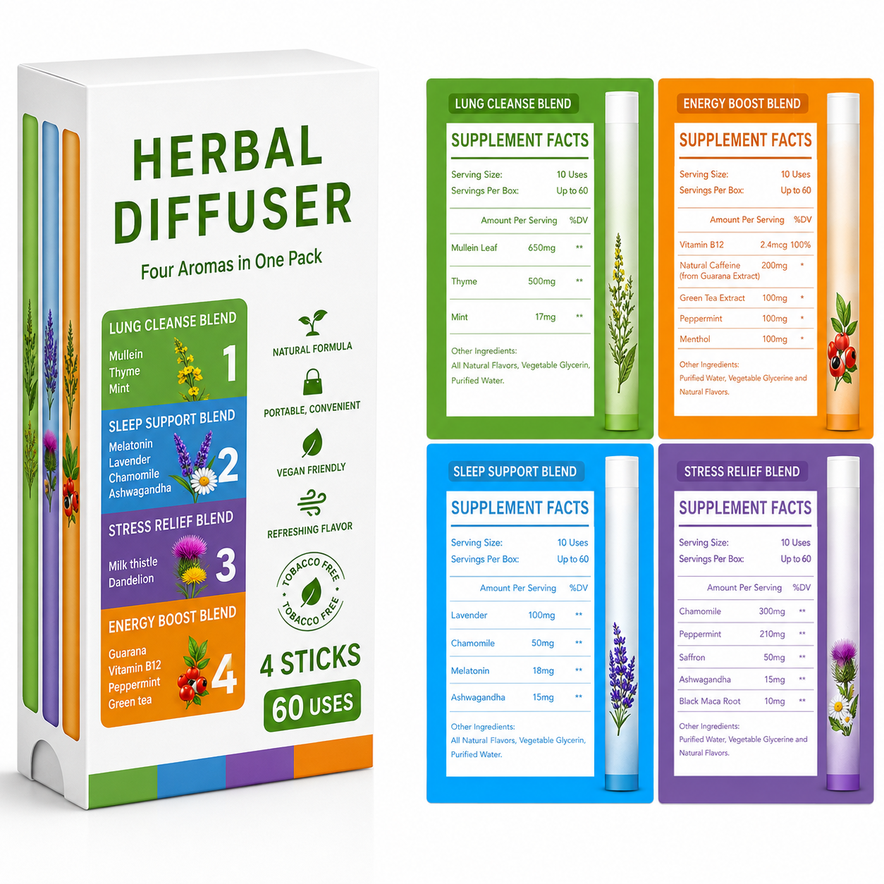 🌿 Herbal Diffuser – Four Aromas in One Pack